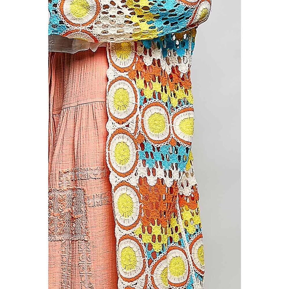 "Maisey" Crochet Open-Knit Cardigan Kimono Orange - Picture 6 of 10